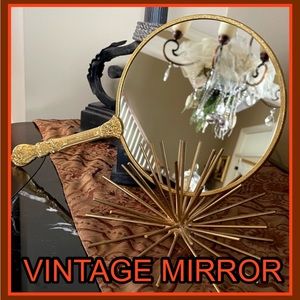 VINTAGE HAND HELD GOLD BUDOIR MIRROR